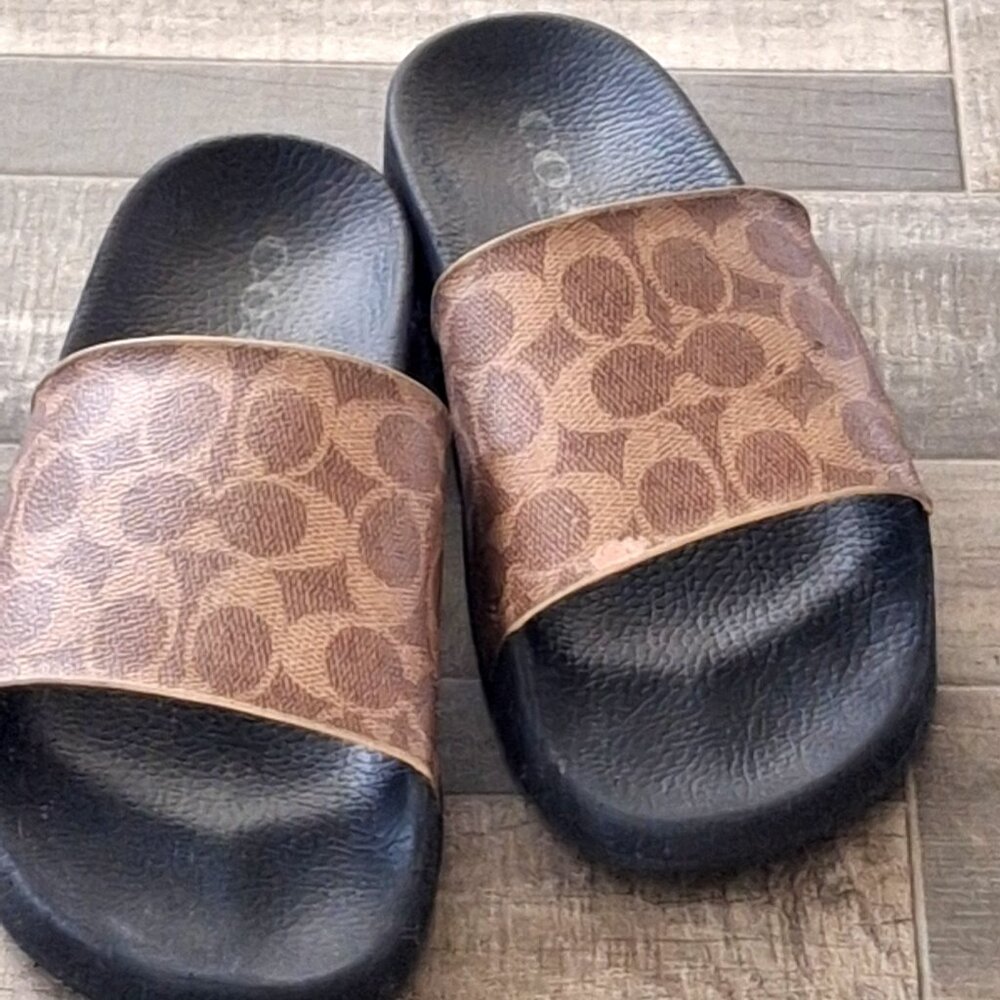 Tan Coach Signature Canvas Slide